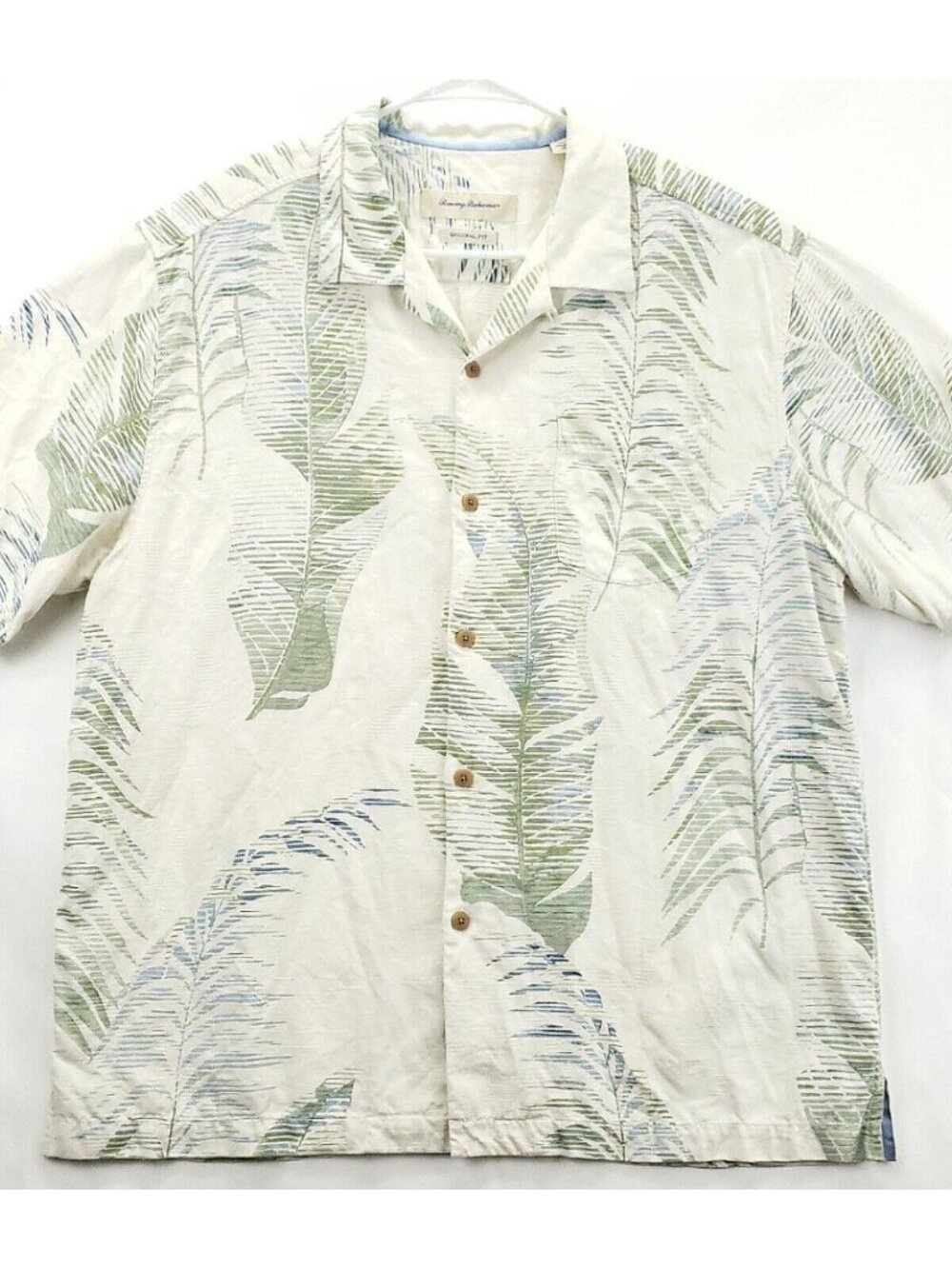 Tommy Bahama Shirt Mens Large Ivory Silk Hawaiian Original Fit Classic Button-Up